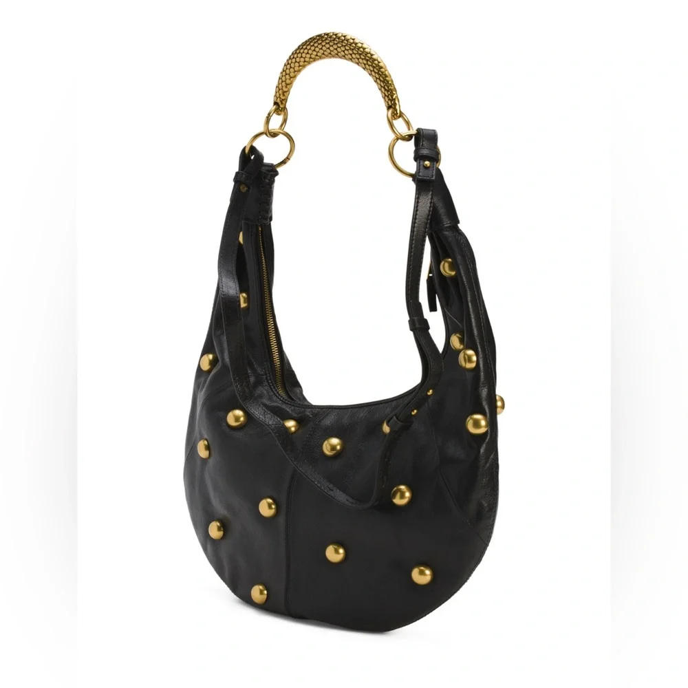 WALTER BAKER Leather Miller Medium Studded Hobo With Metal Handle